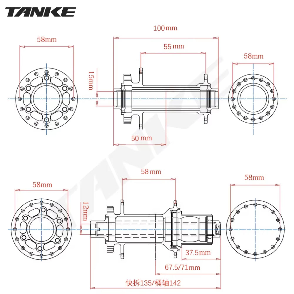 120 Click Hub 6 Bearing MTB Mountain Bike Hub Front Rear 28 32 36 Holes QR Thru-Axle Exchange Disc Brake Bicycle Hubs HG