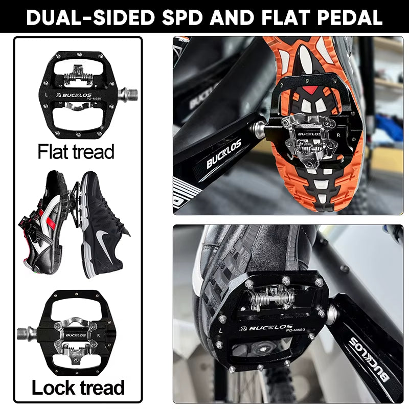 Pedals MTB Bike Flat Pedal Platform Bearing Dual Function Fit SPD System Aluminum Alloy Mountain Bike Pedal Bicycle Part