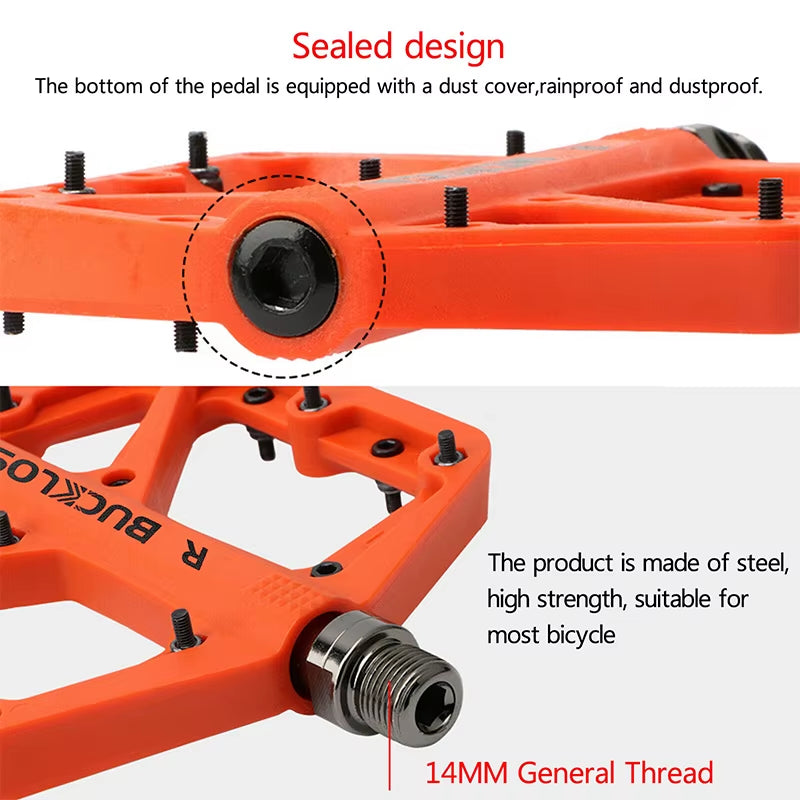 BUCKLOS Nylon Bicycle Pedal Anti-Slip Mountain Bike Pedals Dustprood Waterproof Seal Bearing Pedal Bike Accessories Mtb
