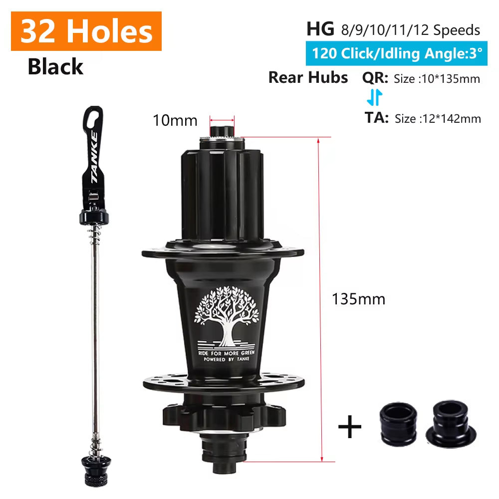 120 Click Hub 6 Bearing MTB Mountain Bike Hub Front Rear 28 32 36 Holes QR Thru-Axle Exchange Disc Brake Bicycle Hubs HG