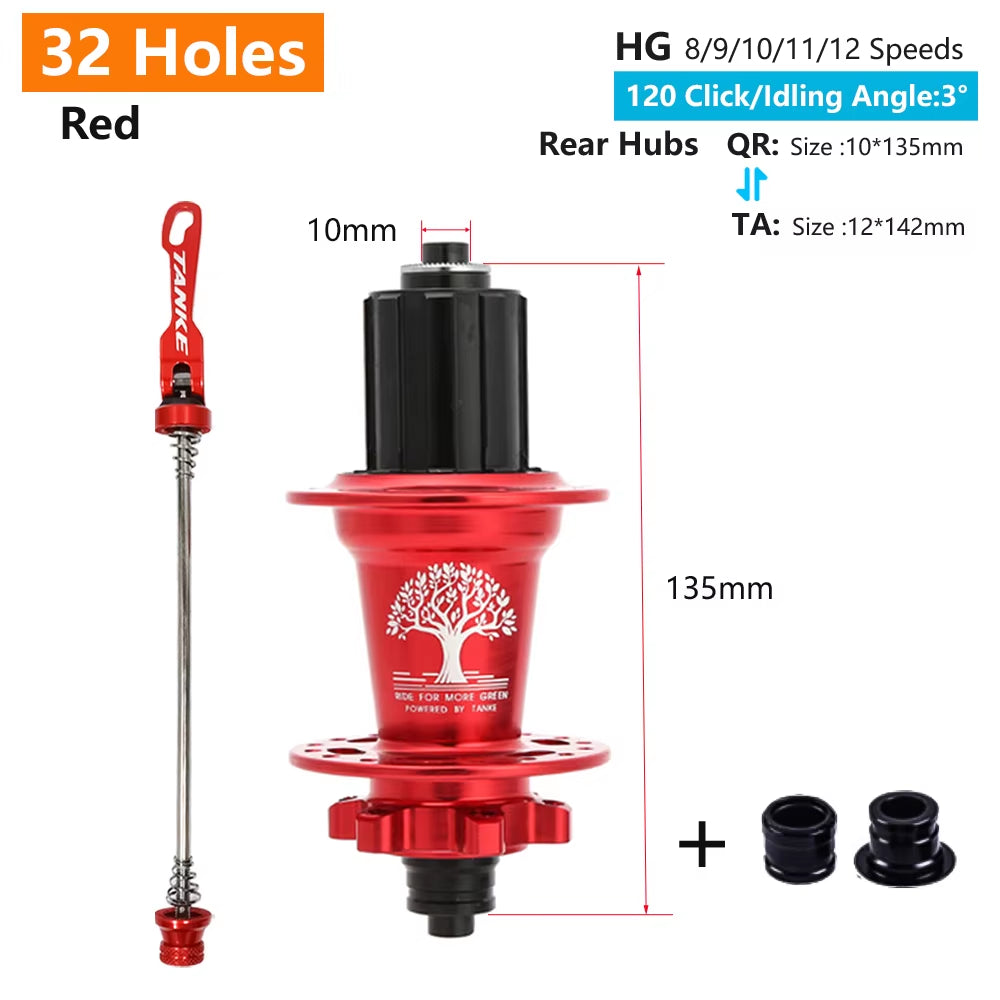 120 Click Hub 6 Bearing MTB Mountain Bike Hub Front Rear 28 32 36 Holes QR Thru-Axle Exchange Disc Brake Bicycle Hubs HG