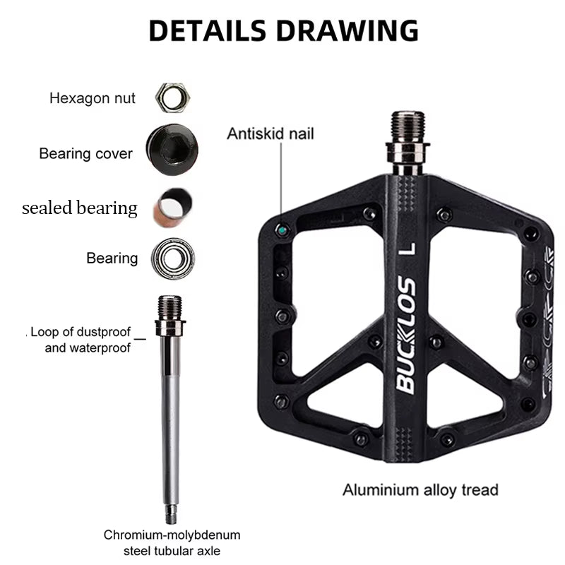 BUCKLOS Nylon Bicycle Pedal Anti-Slip Mountain Bike Pedals Dustprood Waterproof Seal Bearing Pedal Bike Accessories Mtb