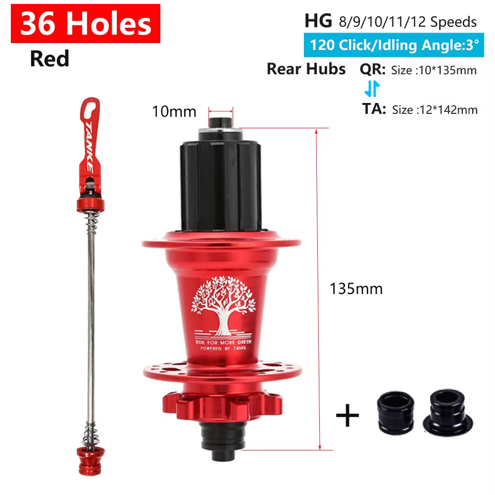 120 Click Hub 6 Bearing MTB Mountain Bike Hub Front Rear 28 32 36 Holes QR Thru-Axle Exchange Disc Brake Bicycle Hubs HG